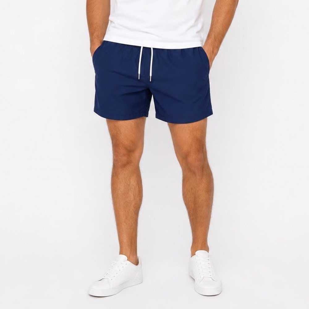 Amazon Essentials Mens Navy Blue Swim Trunks Size L Drawstring Mesh